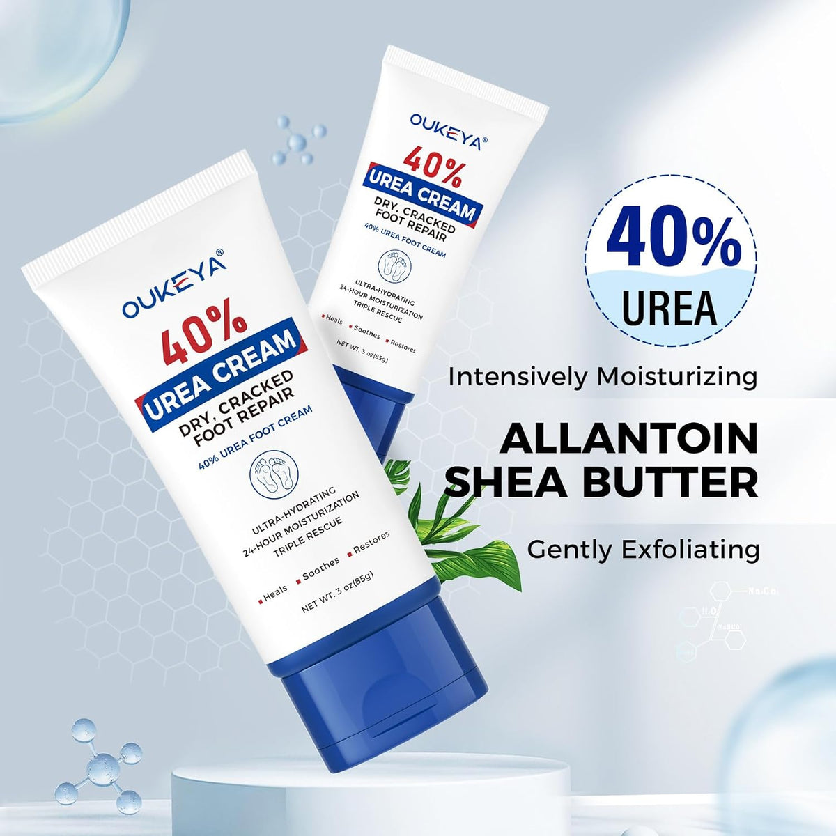 OUKEYA Urea Cream 40%, Foot & Hand Lotion for Dry Cracked Rough Skin