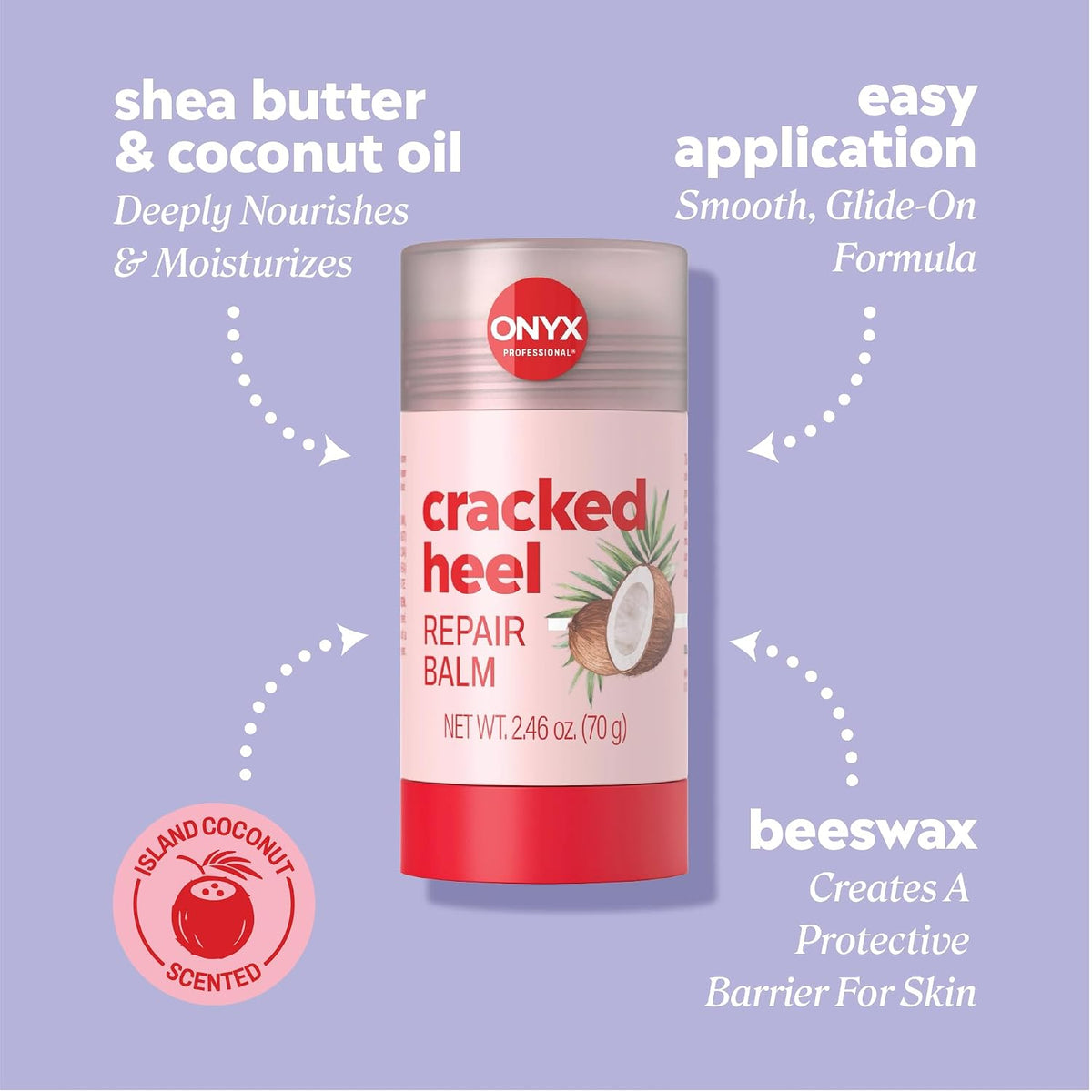 Onyx Professional Cracked Heel Treatment, Repairs Dry Heels, Coconut, 1 pk