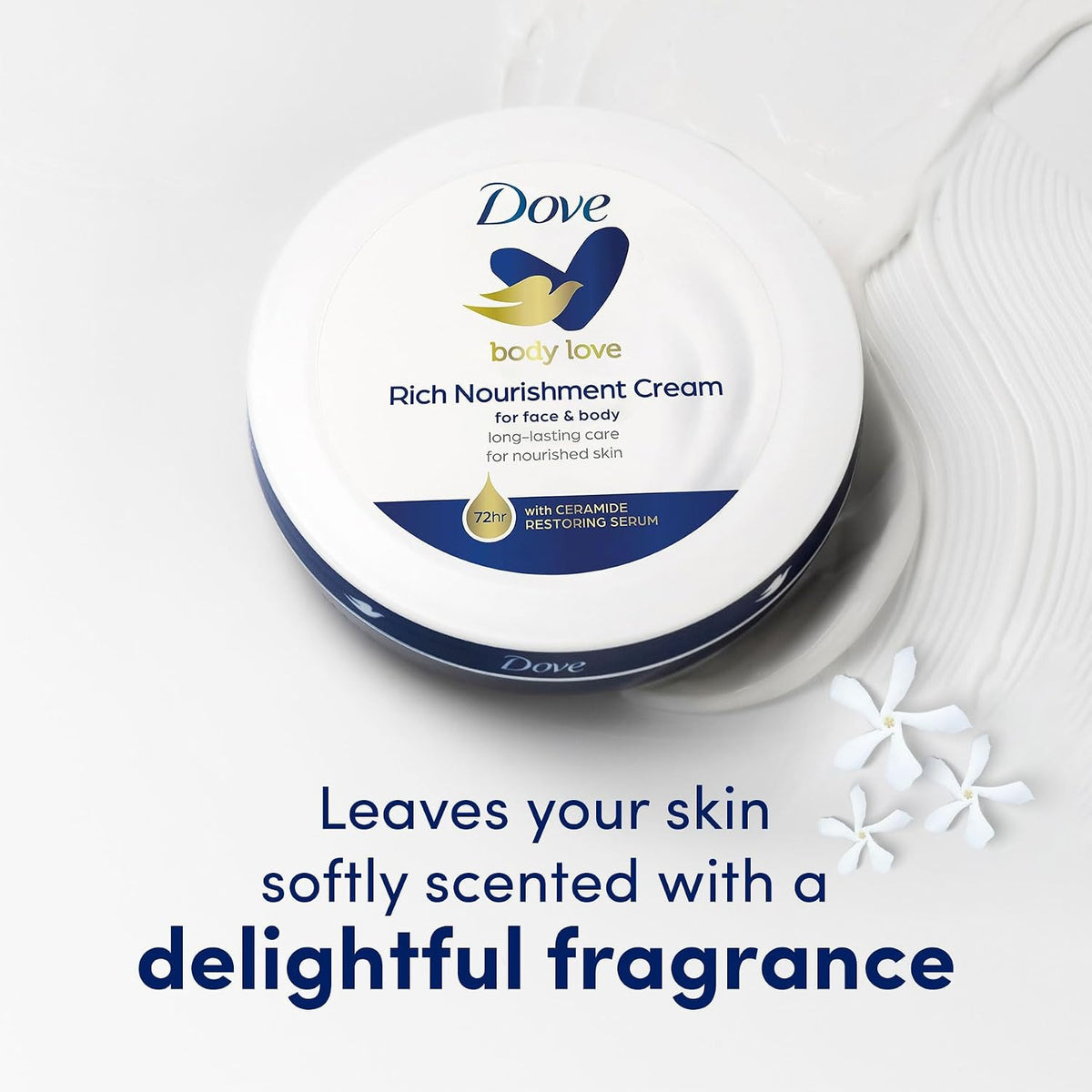 Dove Nourishing Body Care, Face, Hand, and Body Rich Nourishment Cream for Extra Dry Skin with 48-Hour Moisturization, 4-Pack, 2.53 Oz Each Jar