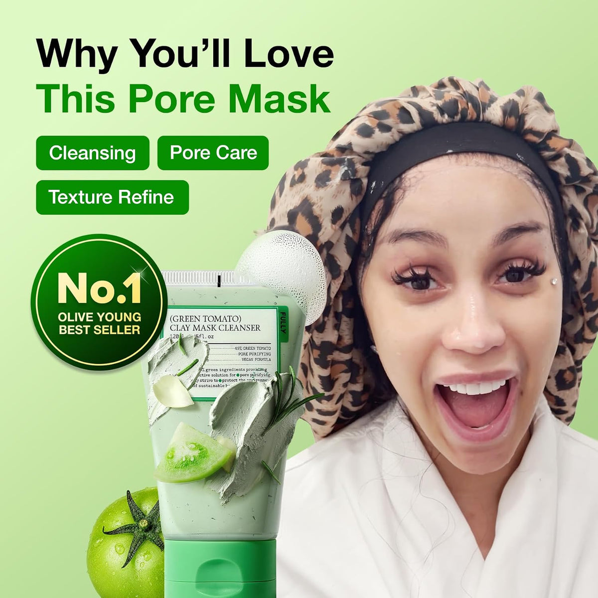 FULLY Green Tomato Pore Clay Mask Cleanser for Deep Cleansing, 4.05 fl oz