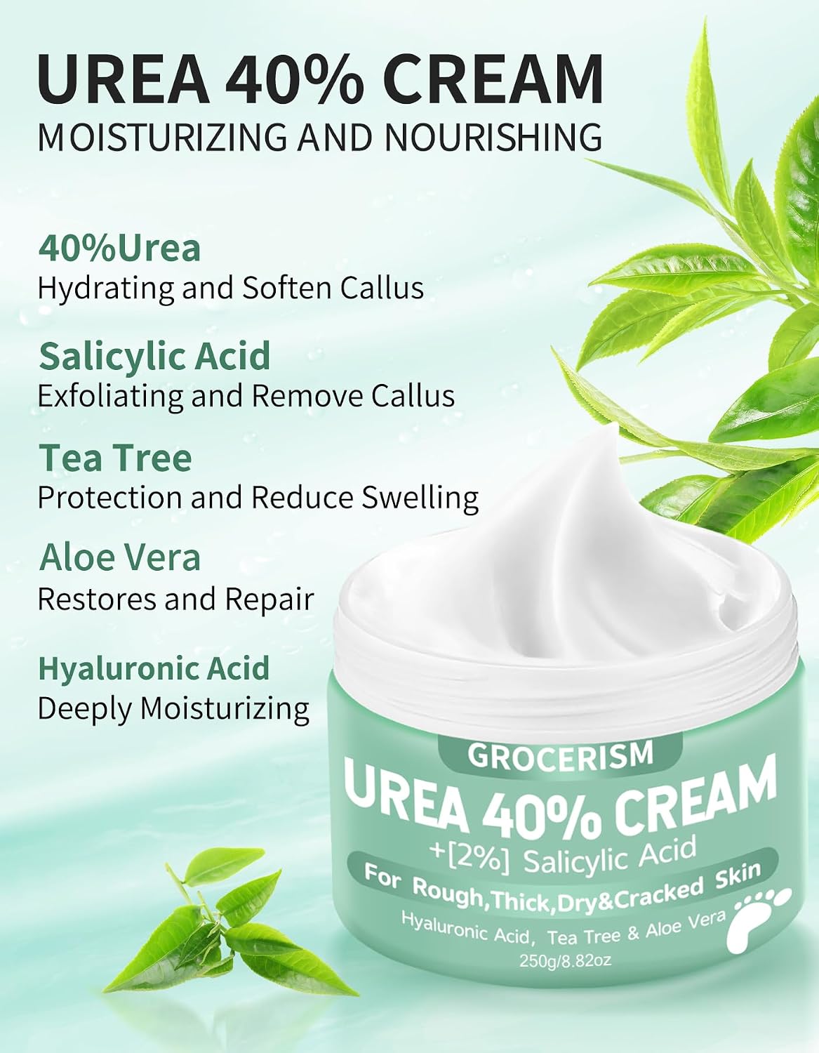 Grocerism Urea Cream 40% for Feet Maximum Strength Hand & Foot Cream 8.82oz