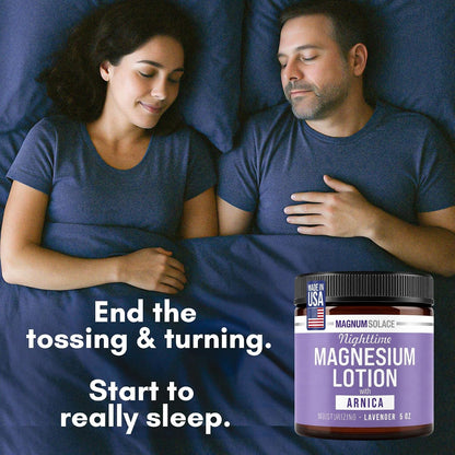 Magnum Solace Nighttime Magnesium Lotion with Arnica – Highly Concentrated Magnesium for Muscles & Joints – Apply to Legs or Feet Before Bed – Skin-Friendly