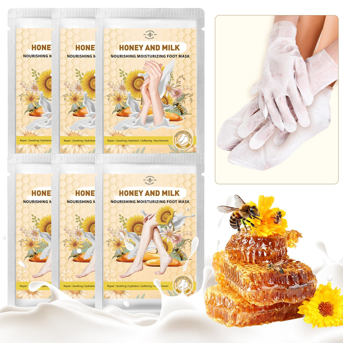 TEAWOO 18 Pairs Moisturizing Hand & Foot Masks for Dry Cracked Feet