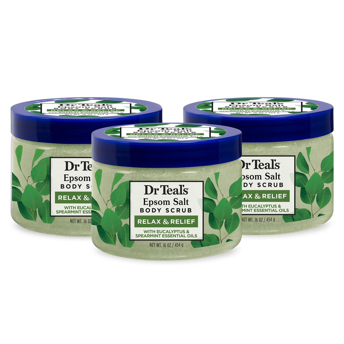 Dr Teal's Pink Himalayan Salt Body Scrub, Restore & Replenish with Pure Epsom Salt & Essential Oils, 16 oz (Pack of 3)