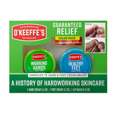 O'Keeffe's Night Treatment Combo Pack Including Working Hands Night Hand Cream, Healthy Feet Night Foot Cream and Lip Repair Night Lip Balm; Gift Idea