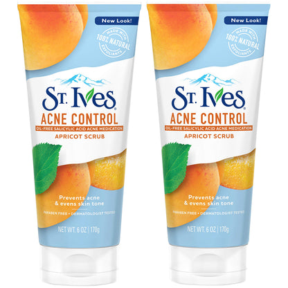 St. Ives Acne Control Apricot Face Scrub, Deep Exfoliator Skin Care, Prevents Acne for Radiant Skin, Salicylic Acid Acne Treatment Facial Scrub, Made with 100% Natural Exfoliants, 6 oz, 4 Pack