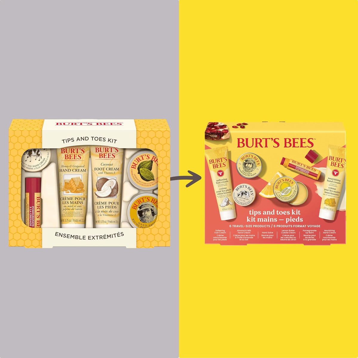 Burt's Bees Tips and Toes Kit Gift Set, 6 Travel Size Products