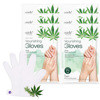 Epielle Nourishing Hand Mask 6 Pairs, Repair and Soften with Hemp & Rosemary Extract, Deep Moisturizing Gloves for Dry, Cracked Hands, Self Care Gifts for Women, Spa Kit