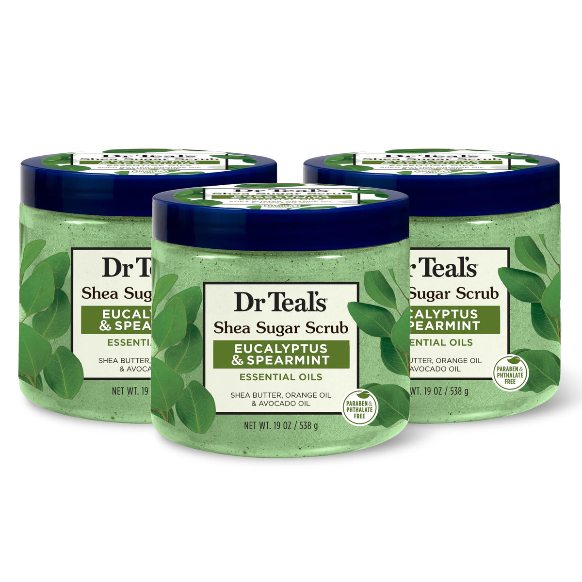 Dr Teal's Shea Sugar Body Scrub, Shea Butter with Almond Oil & Essential Oils, 19 oz (Pack of 3)