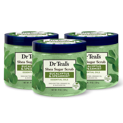 Dr Teal's Shea Sugar Body Scrub, Shea Butter with Almond Oil & Essential Oils, 19 oz (Pack of 3)