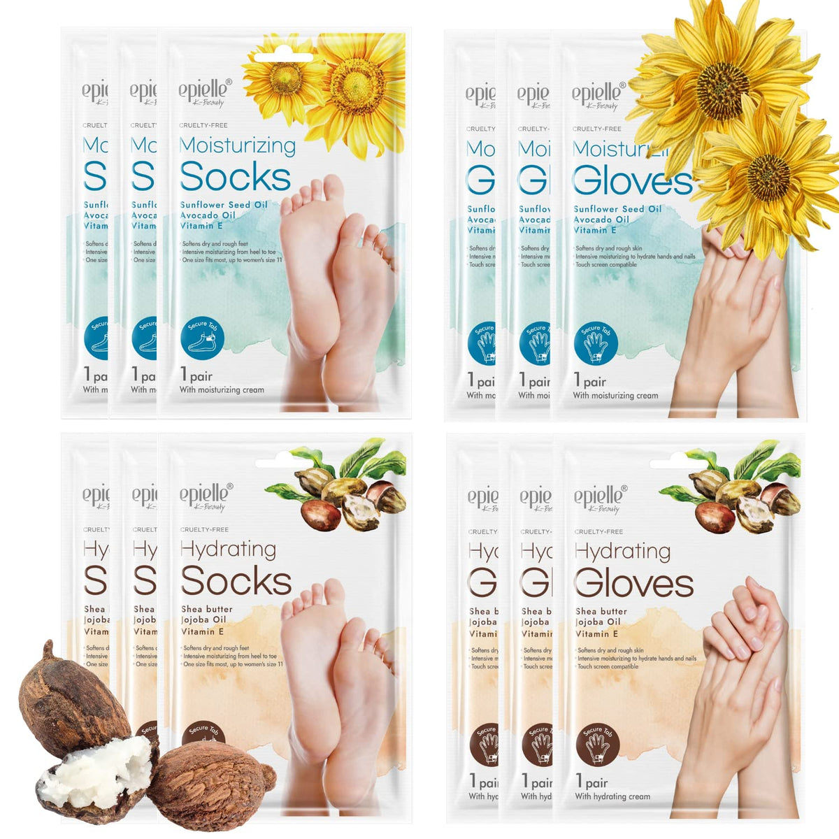 Epielle Intensive Repairing Hand Mask 6 Pairs, Soften with Coconut Oil & Milk Extract, Deep Moisturizing Gloves for Dry, Rough Skin, Self Care Gifts for Women, Spa Kit