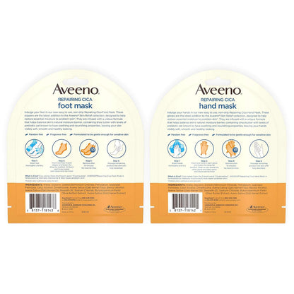 Aveeno Repairing CICA Foot Mask & Hand Mask with Prebiotic Oat and Shea Butter, for Extra Dry Skin, 1 ea