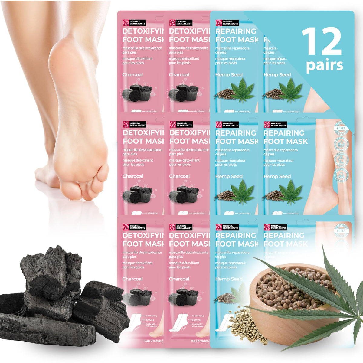 Innerest Original Derma Beauty Foot Mask 12 Pairs Shea Butter + Avocado Foot Mask - Foot Masks after Callus Remover Pedicure Supplies