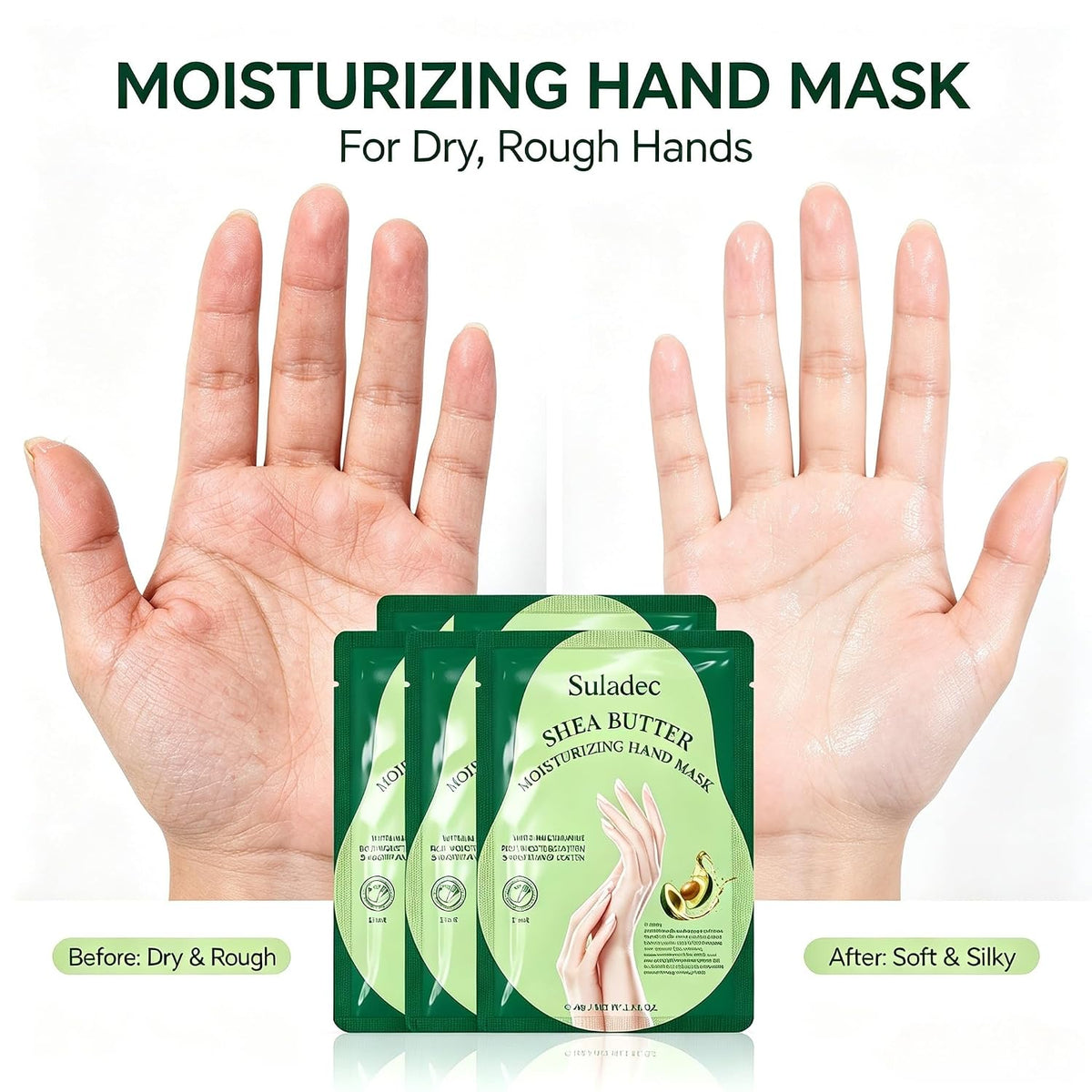 SULADEC Moisturizing Hand Mask with Shea Butter and Goat Milk, Hydrating Hand Masks for Dry Cracked Hands, Dry Skin Moisturizer for Soft and Smooth Touch Hands - Men Women - 5 Pairs