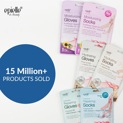 Epielle Intensive Repairing Hand Mask 6 Pairs, Soften with Coconut Oil & Milk Extract, Deep Moisturizing Gloves for Dry, Rough Skin, Self Care Gifts for Women, Spa Kit