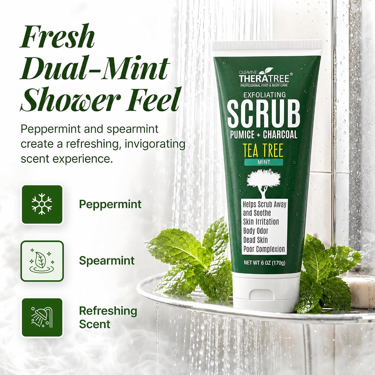 TheraTree Tea Tree Oil Exfoliating Scrub, Pumice & Charcoal, 6 oz
