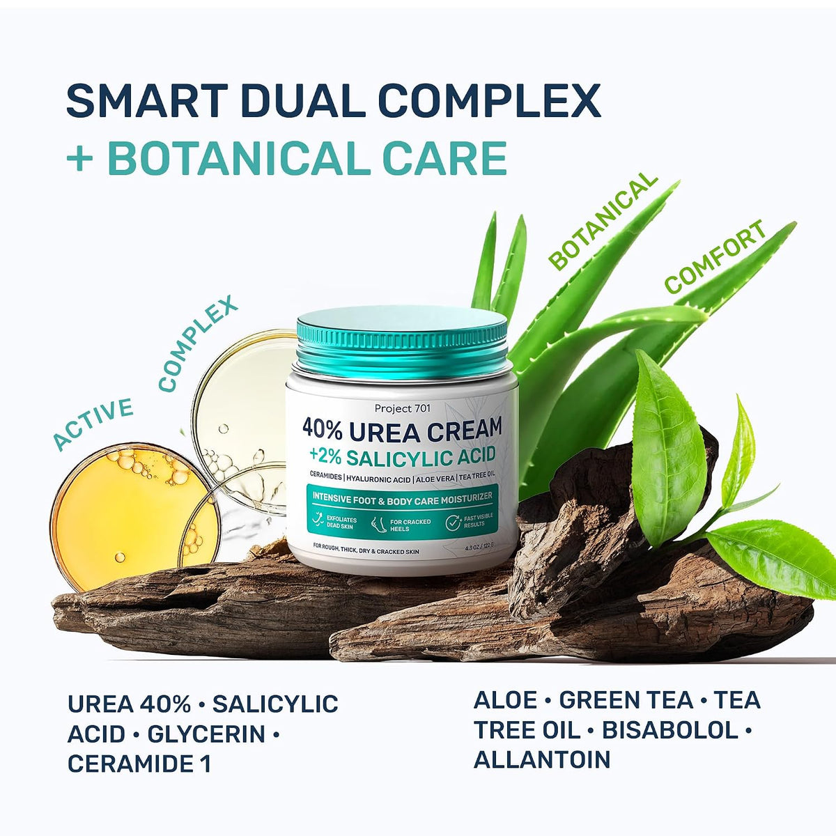 Urea Cream 40 Percent for Feet Maximum Strength - Urea Foot Cream and Callus Remover, Exfoliating Heels Cream with Salicylic Acid - Dry Cracked Foot Lotion Urea, Ceramides, Tea Tree Oil, 4.3 oz