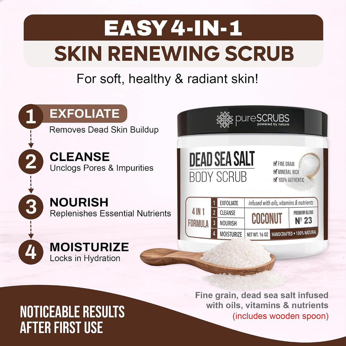 pureSCRUBS Premium Coconut Body Scrub Set, Exfoliating Dead Sea Salt Scrub