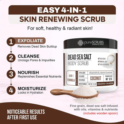 pureSCRUBS Premium Coconut Body Scrub Set, Exfoliating Dead Sea Salt Scrub