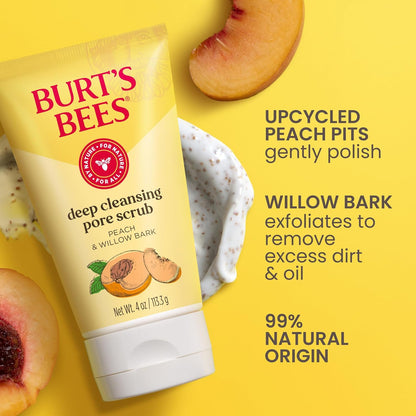 Burt's Bees Deep Cleansing Pore Scrub with Peach and Willow Bark, 4 Ounces, Pack of 3