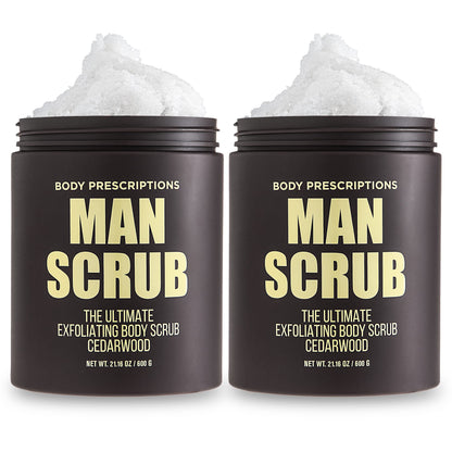 Body Prescriptions Men’s Exfoliating Body Scrub – Ultimate Skin Cleansing Wash in Jar with Twist-Top Lid, For All Skin Types, 21 Ounce (Pack of 1), Cedarwood