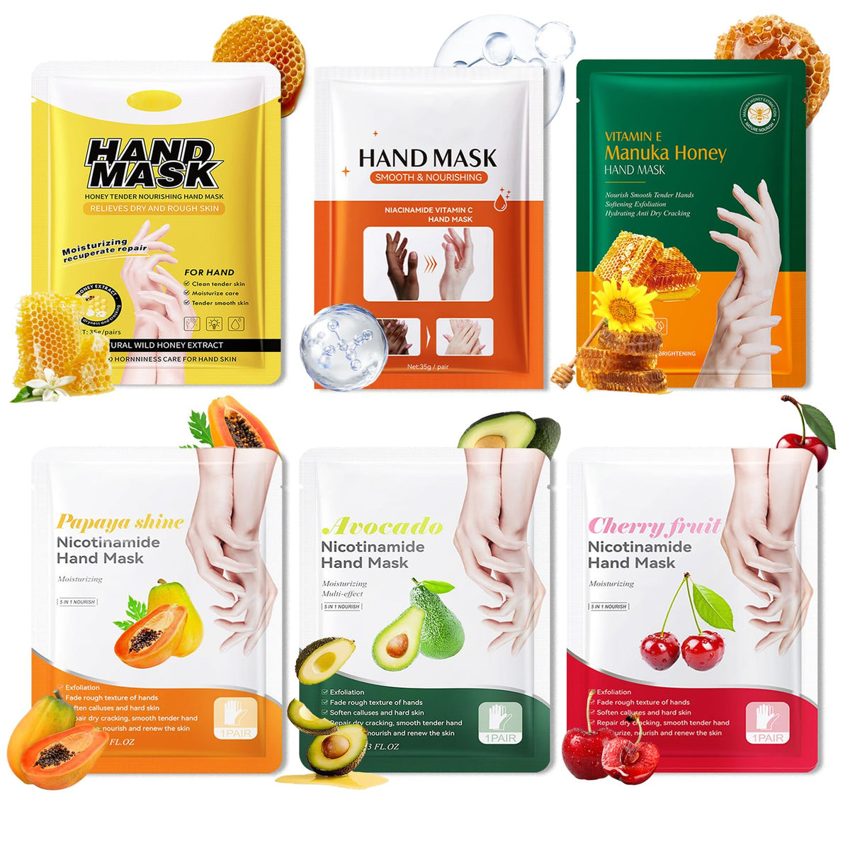 6 Pairs Hand Mask for Dry Cracked Hands,Nourishing Moisturizing Gloves,Hands Moisturizer for Deep Moisturizing,Silky Smooth Moisturizing Gloves,Hand Care Mask Set(A)