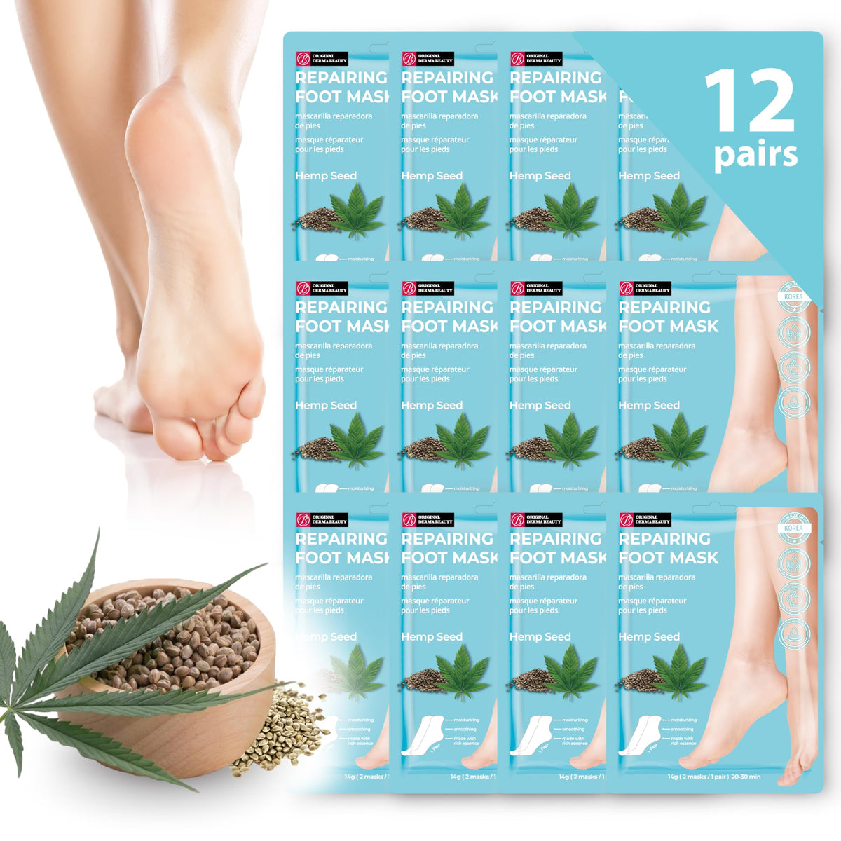 Innerest Original Derma Beauty Foot Mask 12 Pairs Shea Butter + Avocado Foot Mask - Foot Masks after Callus Remover Pedicure Supplies