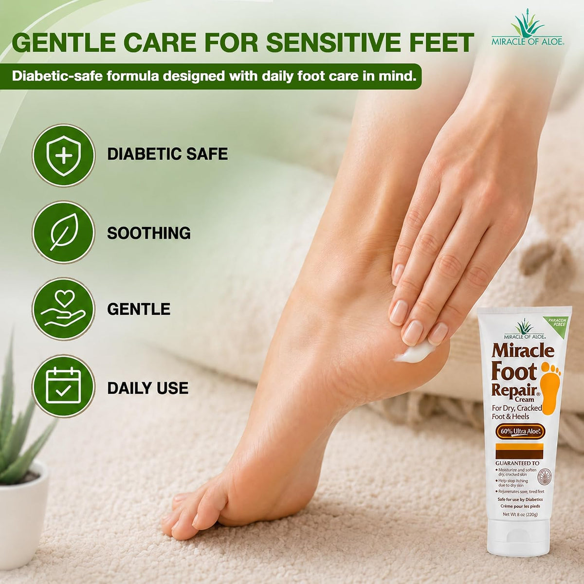 Miracle of Aloe - 8oz Foot Repair Cream + 1oz Hand Repair Cream
