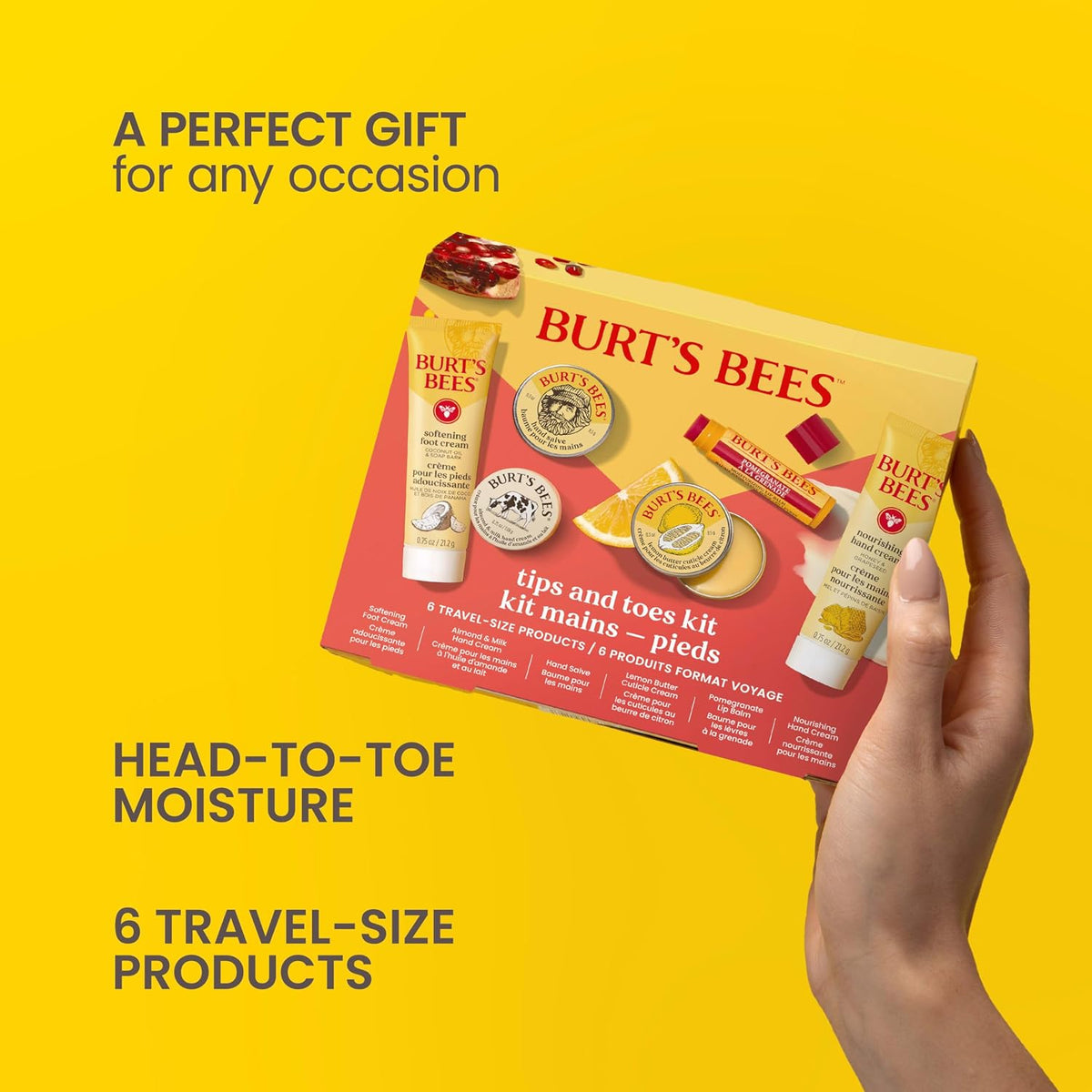 Burt's Bees Tips and Toes Kit Gift Set, 6 Travel Size Products
