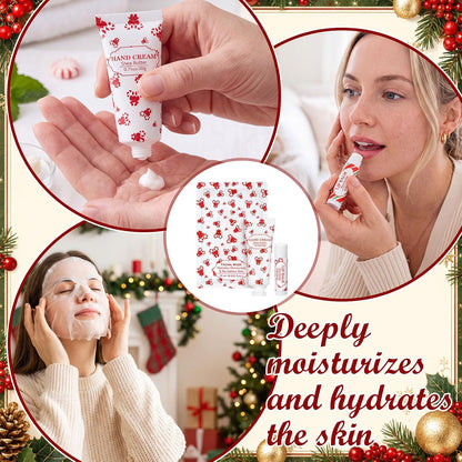 Leelosp 6set/18pcs Christmas Face Mask Hand Cream Lip Balm, Travel Size