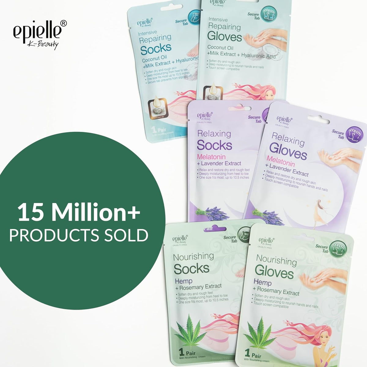 Epielle Nourishing Hand Mask 6 Pairs, Repair and Soften with Hemp & Rosemary Extract, Deep Moisturizing Gloves for Dry, Cracked Hands, Self Care Gifts for Women, Spa Kit