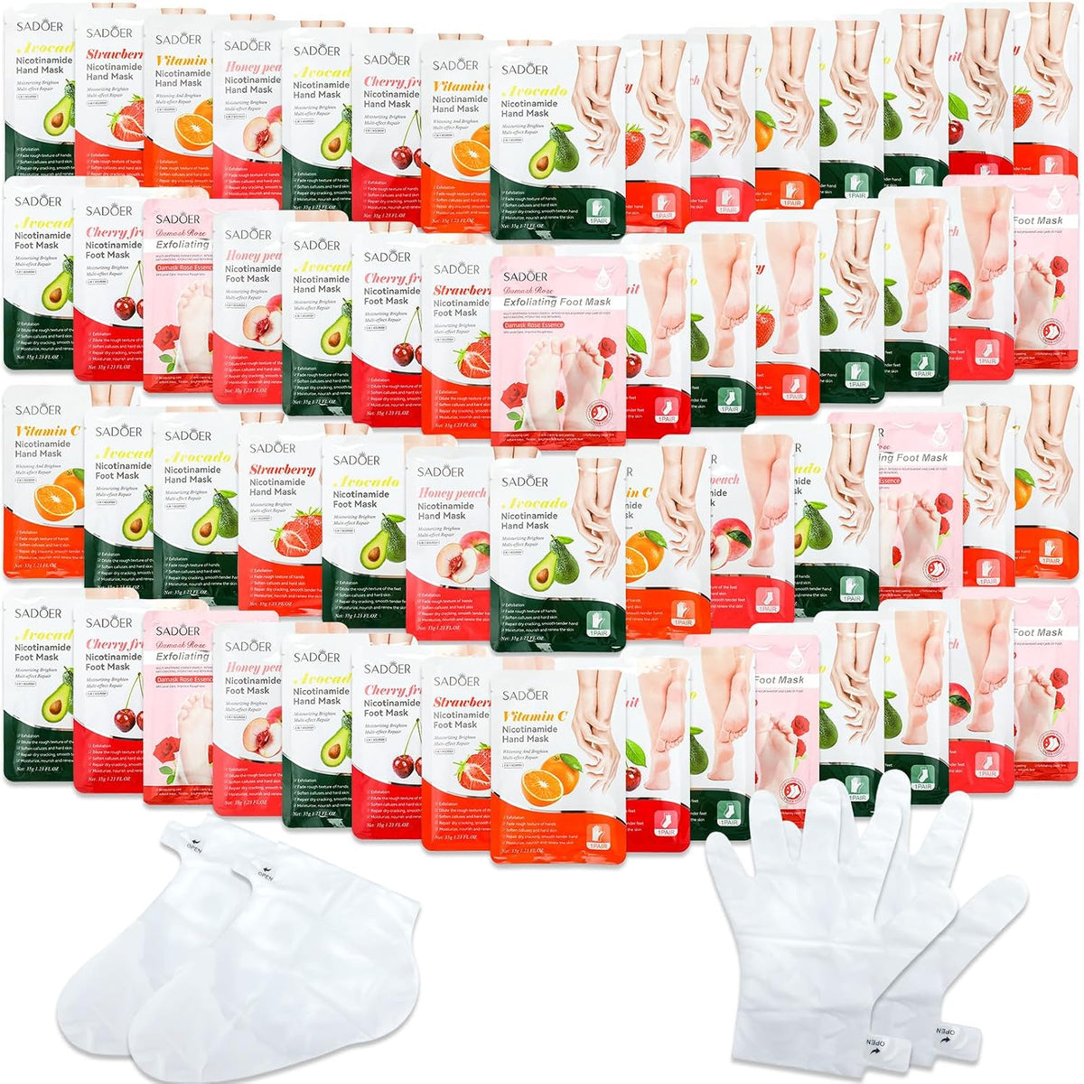 48 Pcs Fruits Beauty Hand Foot Mask Bulk for Women Girl Sister