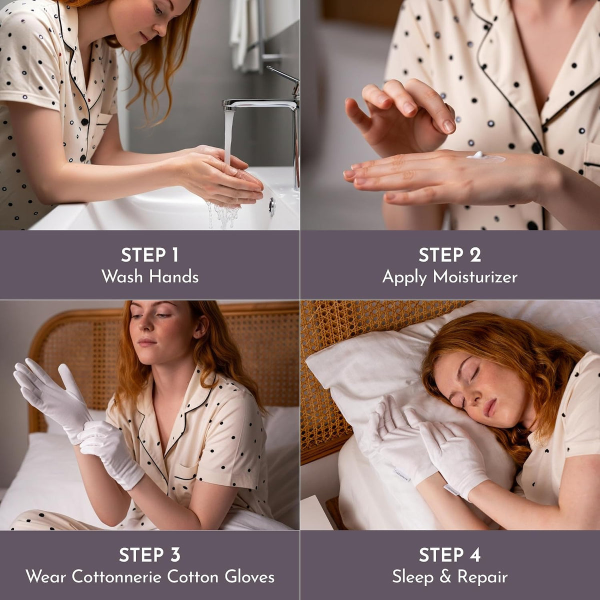 4 Pairs Cottonnerie Basics Cotton Gloves for Dry Hands Sleeping, Moisturizing Gloves Overnight, Hand Moisturizer Gloves, Moisture Gloves for Dry Hands Overnight, Sleeping Gloves, Medium