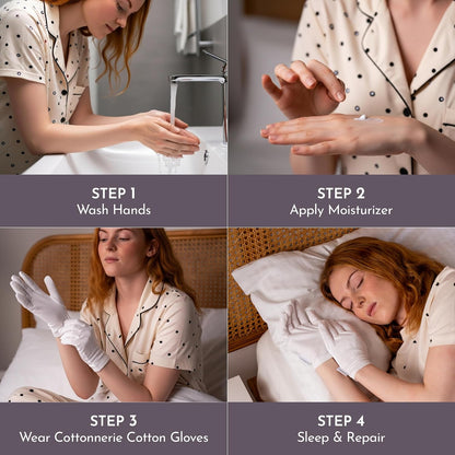 4 Pairs Cottonnerie Basics Cotton Gloves for Dry Hands Sleeping, Moisturizing Gloves Overnight, Hand Moisturizer Gloves, Moisture Gloves for Dry Hands Overnight, Sleeping Gloves, Medium
