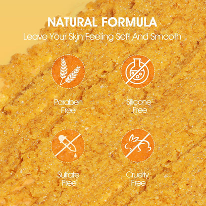 VOERUY Body Scrub, Turmeric Exfoliating Body Scrub, with Coconut Oil & Vitamin C, Bikini Area Exfoliator Gently Exfoliate Body Hand and Foot Scrub, Moisturized Skin for Women and Men, 11.28oz/320g