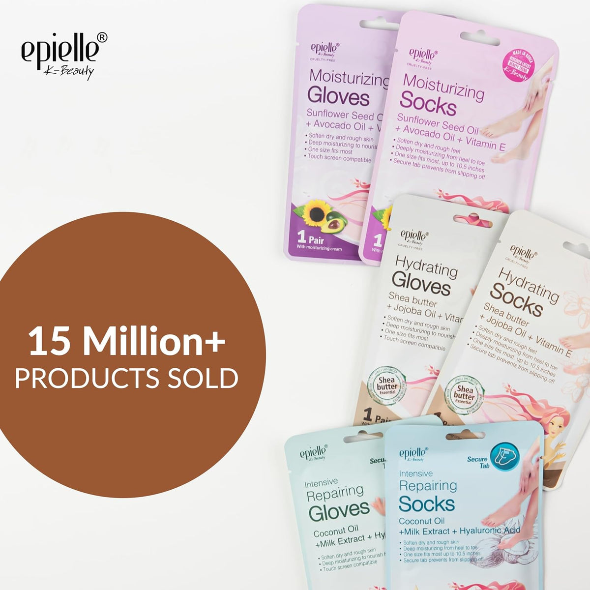 Epielle Hydrating & Moisturizing Hand & Foot Masks, Relieve and Soften Dry, Rough Skin, Self Care Gifts for Women, Spa Kit, 6 Moisturizing Gloves & 6 Moisturizing Socks