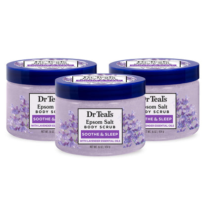 Dr Teal's Pink Himalayan Salt Body Scrub, Restore & Replenish with Pure Epsom Salt & Essential Oils, 16 oz (Pack of 3)