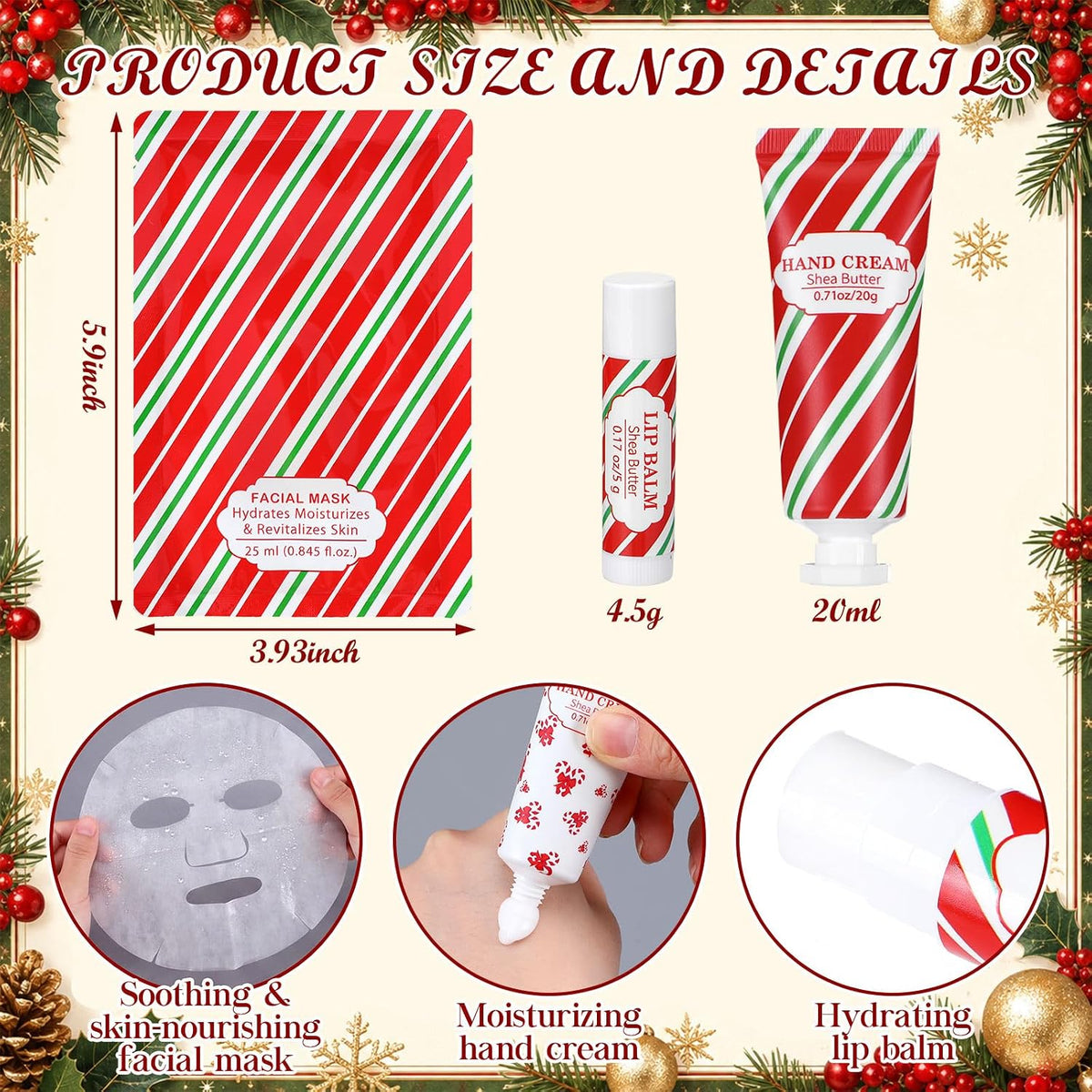 Leelosp 6set/18pcs Christmas Face Mask Hand Cream Lip Balm, Travel Size