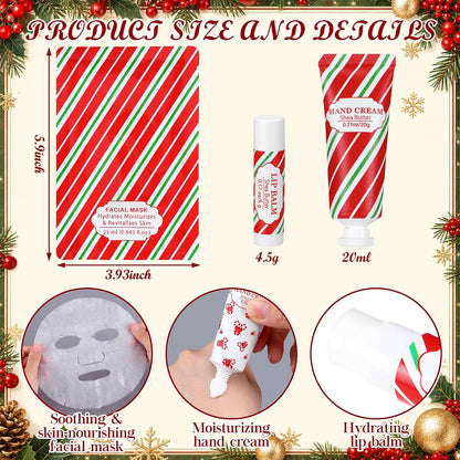 Leelosp 6set/18pcs Christmas Face Mask Hand Cream Lip Balm, Travel Size