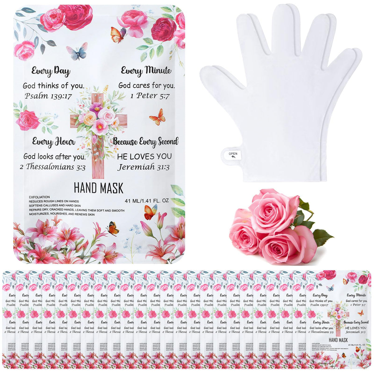 Loopeer 24 Pcs Christian Gifts for Women Rose Hand Mask Gloves Bulk