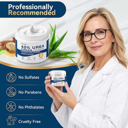 40% Urea Cream with 2% Salicylic Acid, Maximum Strength Foot Hand Cream, Intensive Repair Moisturizer for Dry Cracked Heels Knees Elbows, Exfoliating Callus Remover for Rough Thick Skin