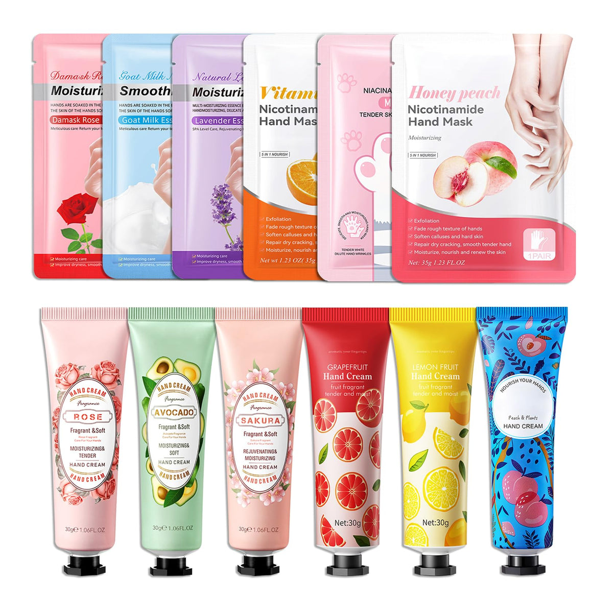 Hydrating Hand Masks, 6PCS Hand Mask Moisturizing Gloves for Men Women, Smooth Long Lasting Soft Exfoliating Hand Peeling Spa Mask Moisturizer Beauty Gift Set for Dry Cracked Rough Dull Hands（A)