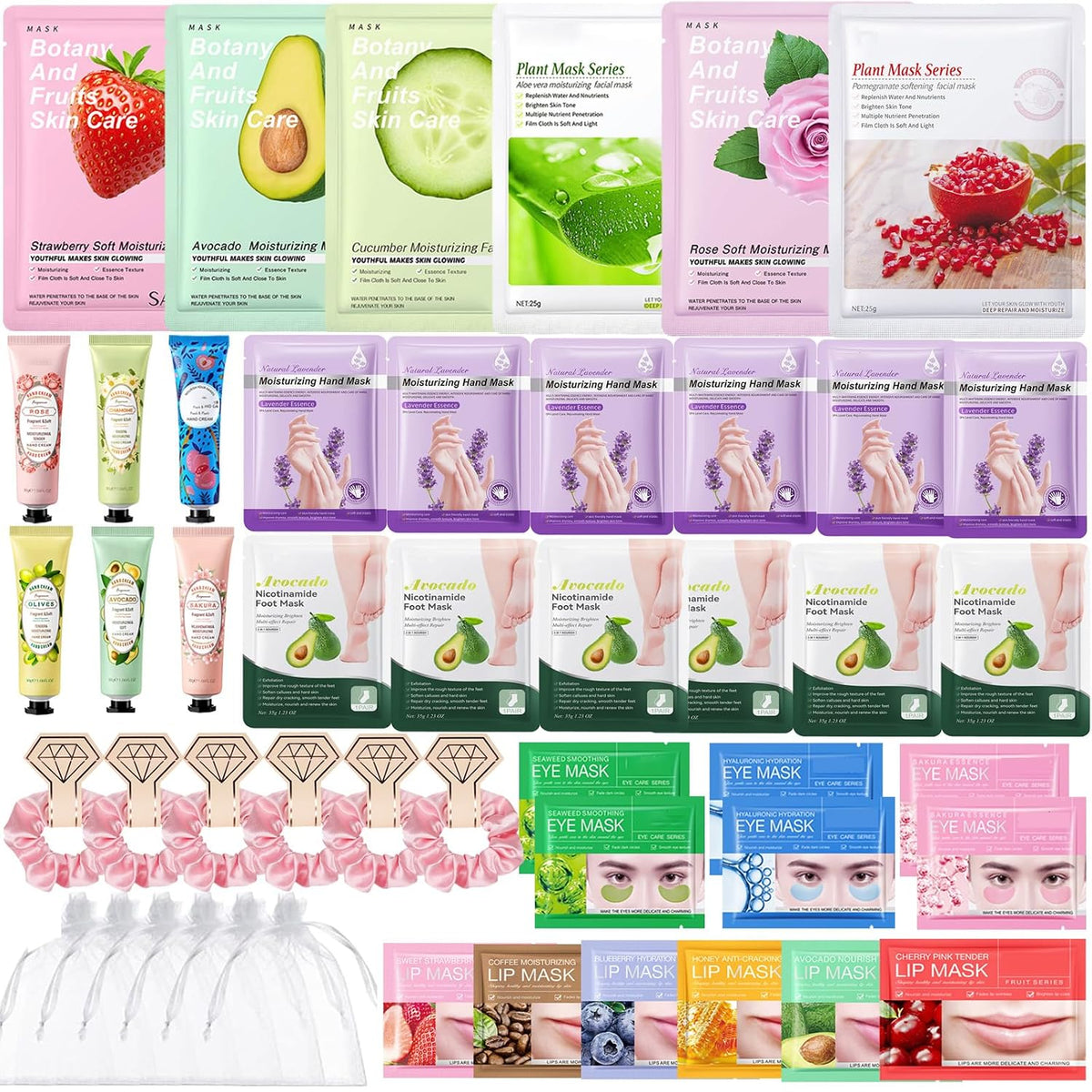 Spa Party Supplies for Women, Spa Party Favors,Facial Masks,Foot Mask,Under Eye Patches,Hand Mask,Hand Cream,Lip mask,Spa Day Kit,Birthday Baby Shower Gifts for Women Sleepover, Skin Care Set