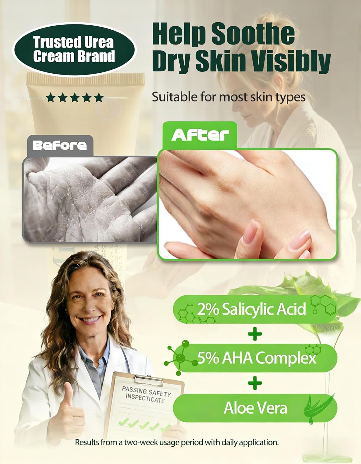 25% Urea Hand Cream for Dry Cracked Heels, Hands & Feet, 2.12 oz