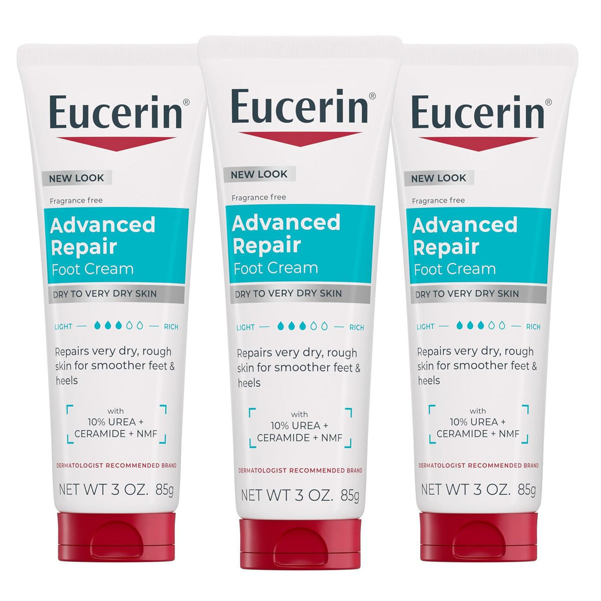 Eucerin Advanced Repair Foot Cream with Urea, Mulitpack, 3 x 3 OZ