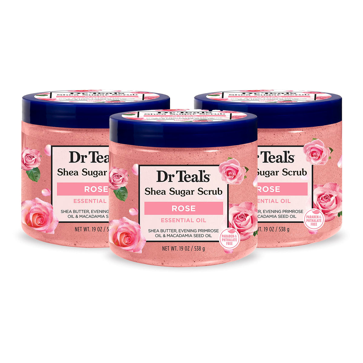 Dr Teal's Shea Sugar Body Scrub, Shea Butter with Almond Oil & Essential Oils, 19 oz (Pack of 3)