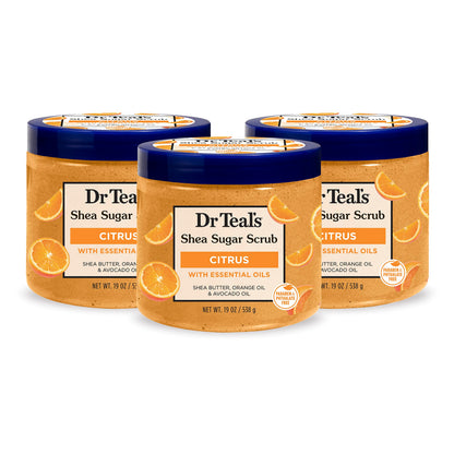 Dr Teal's Shea Sugar Body Scrub, Shea Butter with Almond Oil & Essential Oils, 19 oz (Pack of 3)