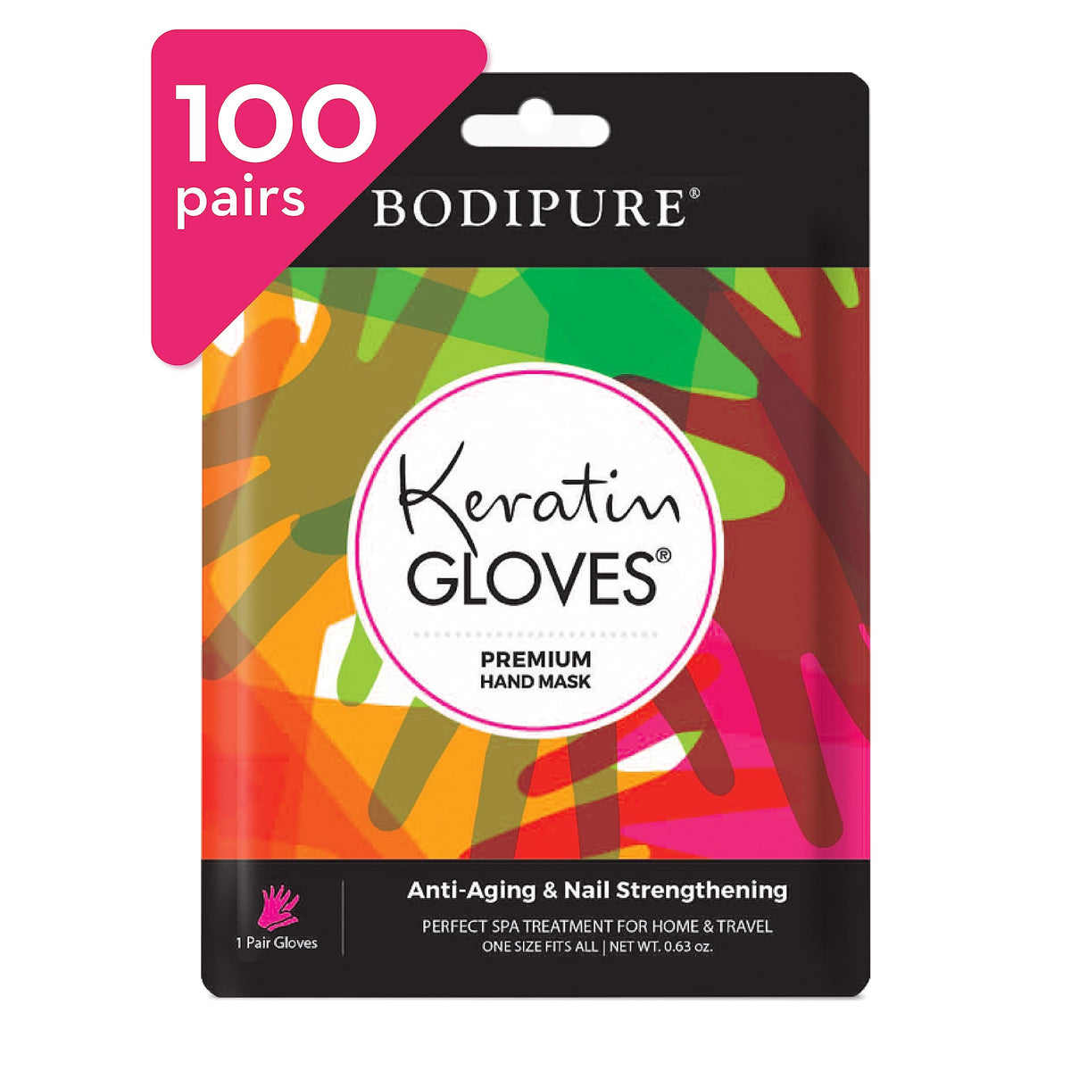 Bodipure Hand Mask Premium 4pk, K-Beauty Keratin, Deep Moisture, Nail Care