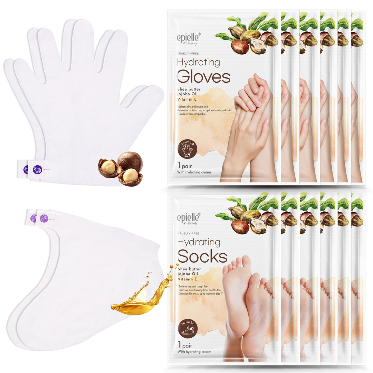 Epielle Intensive Repairing Hand Mask 6 Pairs, Soften with Coconut Oil & Milk Extract, Deep Moisturizing Gloves for Dry, Rough Skin, Self Care Gifts for Women, Spa Kit
