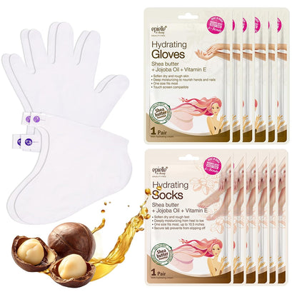 Epielle Hydrating Hand & Foot Masks, Relieve and Soften Dry, Overworked Skin, Self Care Gifts for Women, Spa Kit, 6 Moisturizing Gloves & 6 Moisturizing Socks